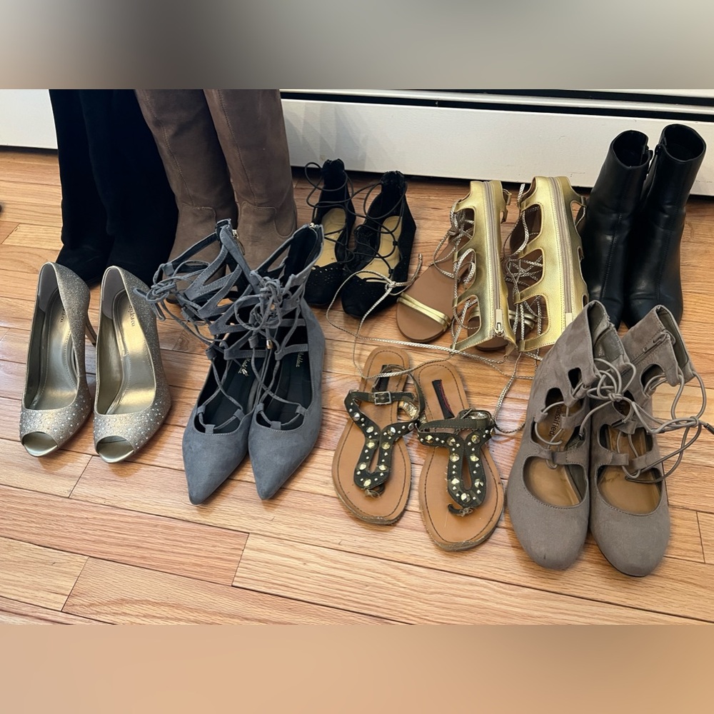 BUNDLE - 9 pairs of boots, heels, flats, booties, and sandals